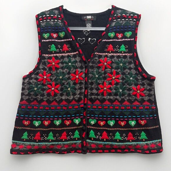 Vintage Segue Sweater Vest Womens Large Ugly Christmas 3D All Over Art To Wear - Picture 1 of 14